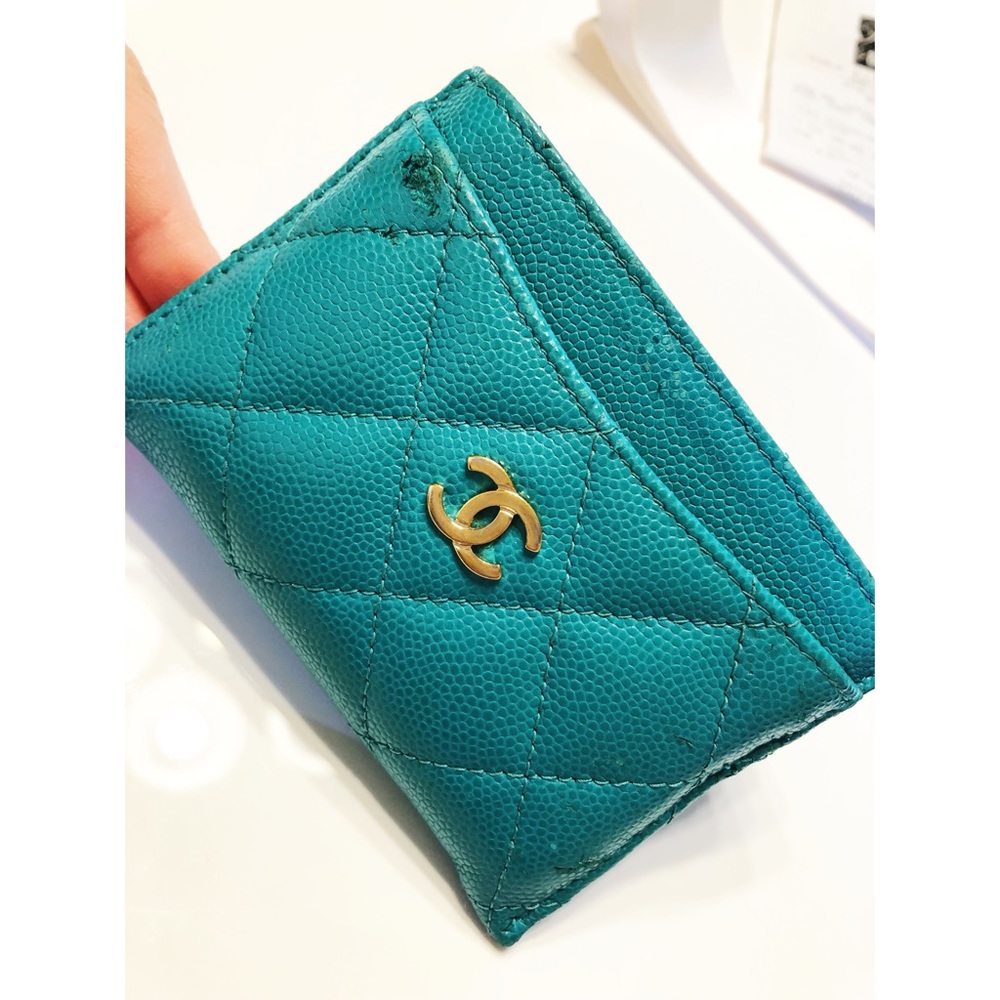 Chanel Turquoise Blue Caviar Quilted Card Holder
